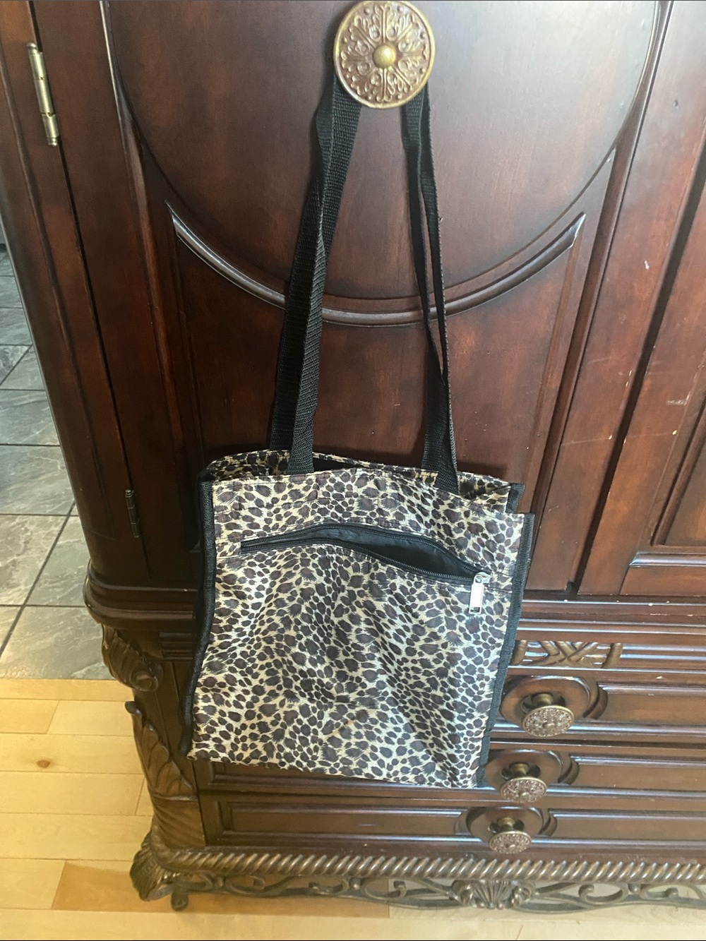 Leopard Print Tote Bag with Front Zip Pocket